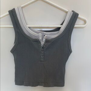 2 for 1 green and white Ribbed Button-Up Women's Top